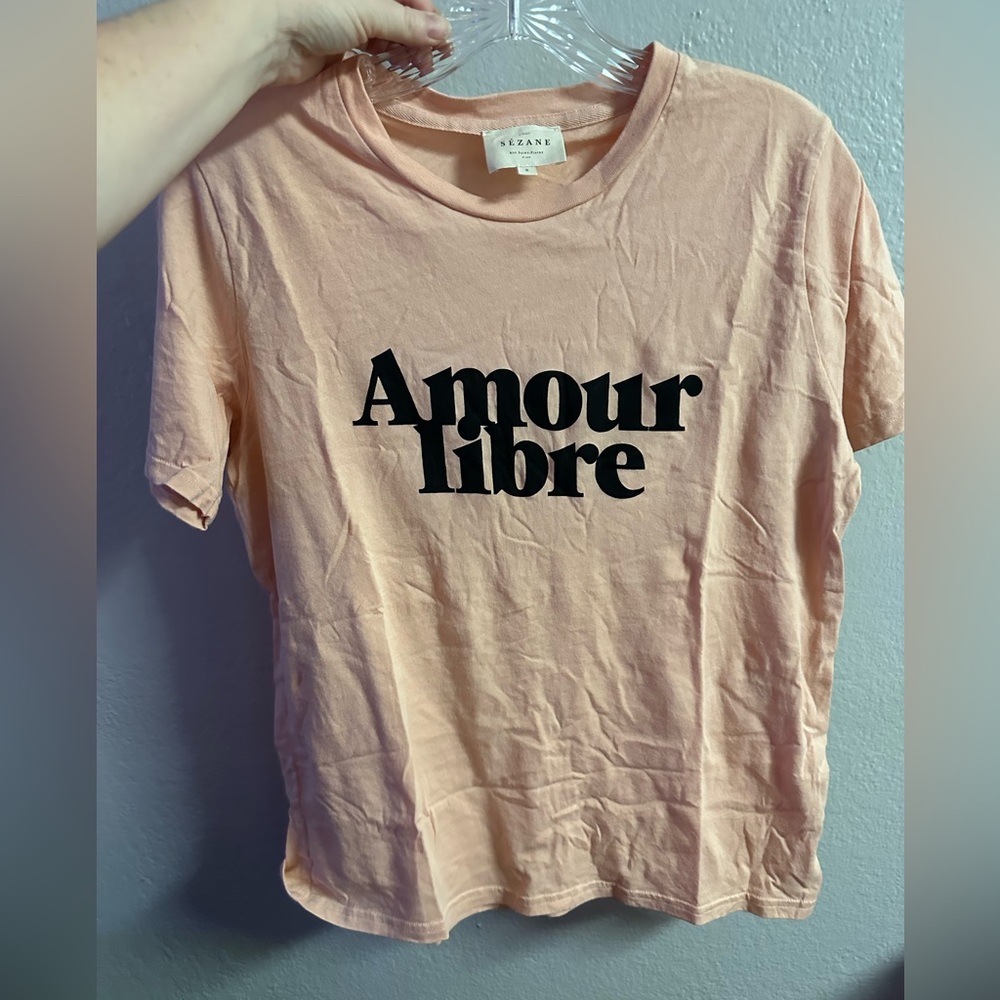 Stylish Sezane Amour Libre T Shirt Free Love Cotton Peach Short Sleeve Sz Small - Picture 4 of 11